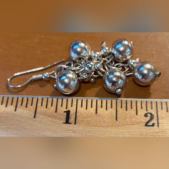 Silver Tone Bead Cluster Dangle Earrings Womens Fishhook Drop Boho Statement 2” - Picture 2 of 2